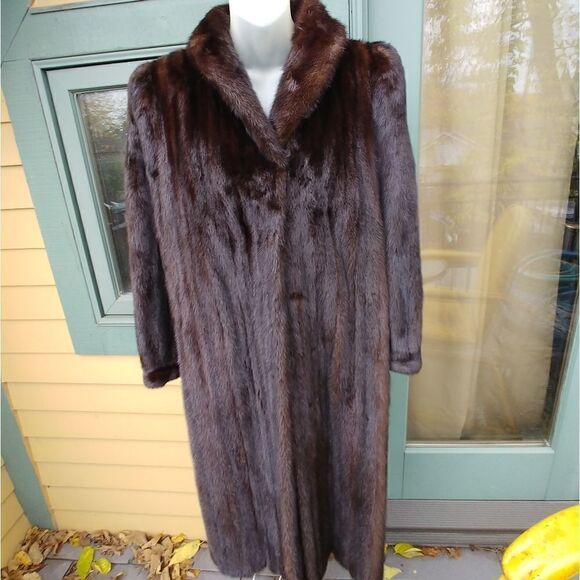 Chocolate Adolfo Long Mink Coat w/Shawl Collar - Picture 1 of 6